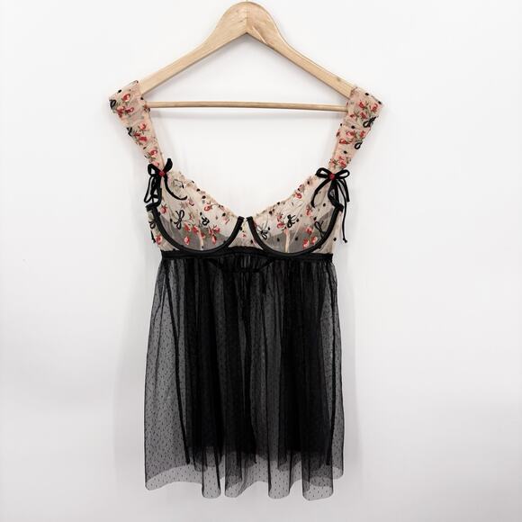 For Love And Lemons Kendra Babydoll Slip Dress Medium Fairy Mesh Coquette Y2K - Picture 1 of 6